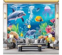 Photo Wallpaper Dolphins Fish Coral Jellyfish 500 x 280 cm - Marine Life Non-Woven Murals Wall Art Fleece Modern Print Home Decoration Design Bedroom Living Room