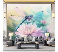 Photo Wallpaper Dragonfly Pink Chrysanthemum Wall Decor, Watercolor Wall Mural, 500 x 280 cm (W x H) for Living Room Bedroom Children's Room Corridor Office