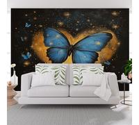 Photo Wallpaper Dreamlike Gilded Heart Butterfly 390x260cm(W x H) - Non-Woven Premium Print Animal Butterfly with Heart Wall Mural Decoration Poster Picture Design Modern Mural Wallpaper Waterproof