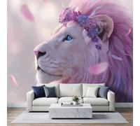 Photo Wallpaper Dreamy Lion Panoramic Mural 500 x 350 cm | Non-Woven Wall Murals, Pink Purple Gradient Animals Wallpaper for Living Room Kitchen Dining Room Bedroom Hallway