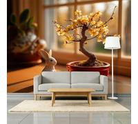 Photo Wallpaper Easter Bunny Bonsai 300 x 210 cm Non-Woven Mural, for Leisure Area Dining Room Kitchen - Photography Wallpaper Mural Wall Pictures Decoration