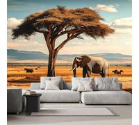 Photo Wallpaper Elephant Non-Woven Wall Mural 3D Grassland Trees Mural Wallpaper for Living Room Bedroom Kids Room Office TV Background Home Decor 300x210 cm H199