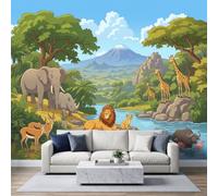 Photo Wallpaper Elephant Rhino Lion 500x350 cm Non-Woven Premium Art | Print Fleece Wall Mural Decoration Poster Picture, Kudu Pelican Flamingo Wallpaper for Bedroom Living Room Background