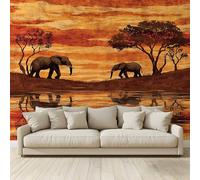 Photo Wallpaper Elephant Trees Sunset Poster Picture Non-Woven Mural 3D Panoramic Custom Wall Art Print Living Room Bedroom TV Backdrop Corridor Decoration 400 (W) x 280 (H) cm