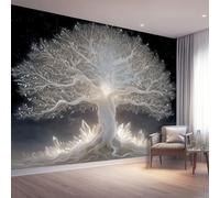 Photo Wallpaper Fantasy 200 x 140 cm, Wall Mural Deco Premium Non-Woven Art Print Wallpaper for Living Room Home Decoration Bedroom Kitchen Wall Paper, White Ancient Tree Crystal