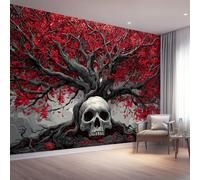 Photo Wallpaper Fantasy 300 x 210 cm, Wall Mural Deco Premium Non-Woven Art Print Wallpaper for Living Room Home Decoration Bedroom Kitchen Wall Paper, Red Skull Ancient Tree