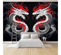 Photo Wallpaper Fantasy Fire Oriental Dragon 3D Effect Print Wallpaper Home Decoration 250 x 175 cm for Bedroom Living Room Hallway Children's Room Wall Decoration Non-Woven Wallpaper Red Black