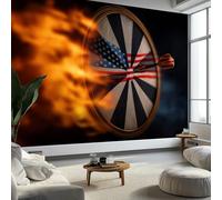 Photo Wallpaper Fantasy Flaming Flag Dartboard 350 x 256 cm Mural Large TV Background - Black Non-Woven 3D Murals for Living Room Bedroom Decoration Poster Wall Covering
