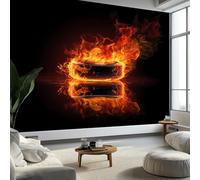 Photo Wallpaper Fantasy Flaming Ice Hockey 400 x 280 cm Mural Large TV Background - Black Non-Woven 3D Murals for Living Room Bedroom Decoration Poster Wall Covering