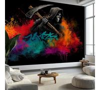 Photo Wallpaper Fantasy Graffiti Ancient Grim Reaper 200 x 140 cm Mural Large TV Background - Black Non-Woven 3D Murals for Living Room Bedroom Decoration Poster Wall Covering