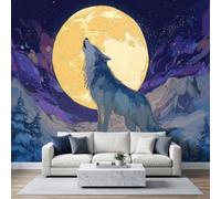Photo Wallpaper Fantasy Howling Wolf 500x350 cm Non-Woven Premium Art | Print Fleece Wall Mural Decoration Poster Picture, Full Moon Animals Wallpaper for Bedroom Living Room Background