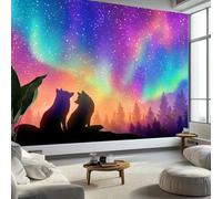 Photo Wallpaper Fantasy Northern Lights Animal Fox 250 x 175 cm Mural Large TV Background - Colorful Non-Woven 3D Murals for Living Room Bedroom Decoration Poster Wall Covering