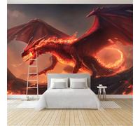Photo Wallpaper Fire-Breathing Dragon 300x210 cm Non-Woven Wall Mural, 3D Wallpaper Roll Mural, Moderne Living Room Bedroom Art Poster Mural Wallpaper