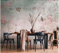 Photo wallpaper floral birds concrete look grey colorful 39920-1 (4,53£/1qm)