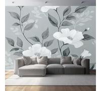 Photo Wallpaper Floral Leaf Pattern 158" x 110"/400 x 280 cm(WxH), Non-Woven Wall Art Mural Minimalist Style Wallpaper for Bedroom Living Room Bathroom Adults, Not Peel and Stick, White Gray