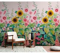 Photo wallpaper flower meadow sunflowers pink green yellow 39883-1 (5,23£/1qm)