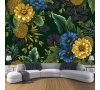 Photo Wallpaper Flowers and Branches 350×256 Cm 3D Printing Wall Mural Decoration Poster Picture Design Modern Elegance and Luxury Living Room Kitchen Bedroom Wall Mural, Dark Green