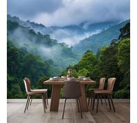 Photo Wallpaper Fog Nature Forest 350x256 cm 3D Non-Woven Wall Mural, Moderne Living Room Bedroom Large Poster Wallpaper, Home Decor Art Mural