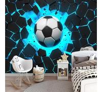 Photo Wallpaper Football Cracks 3D Effect Kids' Room Wall Mural Decoration Poster Picture Modern Design 300x210 cm Murals Wall Art for Living Room Bedroom Kitchen a-7276