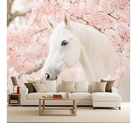 Photo Wallpaper for Bedroom 400x280cm White Horse Art Deco Wallpaper Spring Series Decorative Wall Art Giant Wall Poster Bedroom Living Room Kids Room Easy Installation