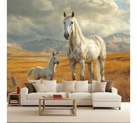 Photo Wallpaper for Living Room 200x140cm White Horse Vintage Wallpaper Free Grassland Series 3D Optical Effect Optical Illusion Wall Decorative Wall Art Photomurals Bubble-Free Scratch-Resistant