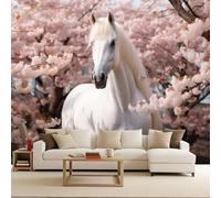 Photo Wallpaper for Living Room 200x140cm White Horse Vintage Wallpaper Spring Series 3D Optical Effect Optical Illusion Wall Decorative Wall Art Modern Photomurals Bubble-Free Scratch-Resistant