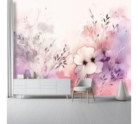 Photo Wallpaper for Living Room Home Decor, Distressed Watercolor Wildflowers Leaves Print Non-Woven Mural 400 x 280 cm (W x H) - Light Pink Murals Wall Wallpaper Art Design for Kids Bedroom