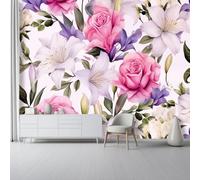 Photo Wallpaper for Living Room Home Decor, Elegant and Chic Watercolor Flowers Roses Print Non-Woven Mural 200 x 140 cm (W x H) - Light Pink Murals Wall Wallpaper Art Design for Kids Bedroom
