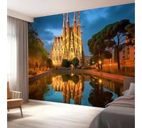 Photo Wallpaper for Living Room Home Decor, Modern Urban Architecture Churches Print Non-Woven Mural 150 x 105 cm (W x H) - Dark Blue Murals Wall Wallpaper Art Design for Kids Bedroom
