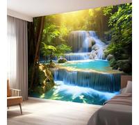Photo Wallpaper for Living Room Home Decor, Nature Jungle Waterfall Print Non-Woven Mural 350 x 256 cm (W x H) - Green Murals Wall Wallpaper Art Design for Kids Bedroom
