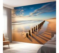 Photo Wallpaper for Living Room Home Decor, Seaside Vacations Beaches Waves Print Non-Woven Mural 300 x 210 cm (W x H) - Khaki Murals Wall Wallpaper Art Design for Kids Bedroom