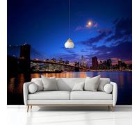 Photo Wallpaper for Living Room, Wall Murals for Bedrooms Brooklyn Bridge New York City Blue Non-Woven Panoramic Wall Art Background Decorative 300x210 cm