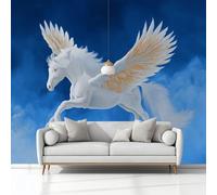 Photo Wallpaper for Living Room, Wall Murals for Bedrooms Fantasy Angel Animal Horse Blue Non-Woven Panoramic Wall Art Background Decorative 150x105 cm