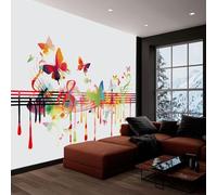 Photo Wallpaper for Living Room, Wall Murals for Bedrooms Graffiti Musical Notes Butterflies White Non-Woven Panoramic Wall Art Background Decorative 350x245 cm