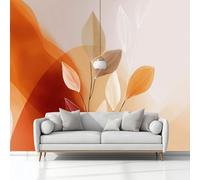 Photo Wallpaper for Living Room, Wall Murals for Bedrooms Modern Abstract Line Leaves Orange Color Non-Woven Panoramic Wall Art Background Decorative 400x280 cm