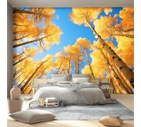 Photo Wallpaper Forest Patterns 200 x 140 cm - Natural Autumn Style Wall Mural Non-Woven Murals Wall Art Fleece Golden Yellow Print Home Decoration Design for Living Room