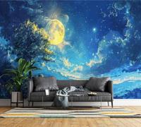 Photo Wallpaper Forest Starry Sky Non-Woven Matt Paste the Wall Mural | Wipeable Panoramic Mural Wallpaper Fantasy Landscape Waterproof Wall Art 250x175 cm for Living Room Bedroom Kid Room J744