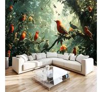 Photo Wallpaper Forest Theme Floral and Birds in The Woods Butterflies Wall Mural 3D Wall Mural Decoration Poster Premium Non-Woven Wallpaper Wall Art for Living Room Bedroom Office W500xH280 7yf41