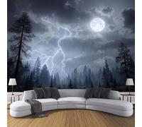 Photo Wallpaper Forest Thunderstorms Lightning Night Sky Wall Mural Art 350x256cm, Fantastical Scenery Silk Wall Mural, Stunning Walls Art for Living Room Bedroom Corridor Decor Poster, Dark Gray