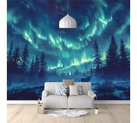 Photo Wallpaper Forest Under The Northern Lights Night Sky Non-Woven Art Print Wall Mural Decoration Poster Picture Design Modern 3D Effect, for Cafe Restaurant Theme Hotel 300 (W) x 210 (H) cm