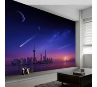 Photo Wallpaper Futurism Wall Murals for Bedrooms 500 x 280 cm, Non-Woven Fabric Night Sky Planets City Buildings Wallpaper Living Room Office Corridor Decoration Murals Modern Wall Decoration