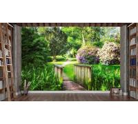 Photo Wallpaper Garden 3D Effect Plant Landscape Wall Mural Decoration Poster Picture Modern Design 150x105 cm Murals Wall Art for Living Room Bedroom Kitchen a-3697