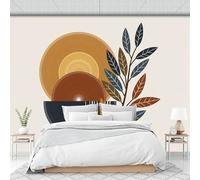 Photo Wallpaper Geometric Leaf Print 300 X 210 Cm 3D Wall Mural Non-Woven Modern Minimalism Wall Mural Photo Wallpaper Decoration Poster for Living Room Kids Bedroom, Beige