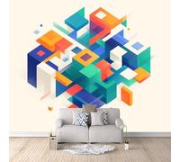 Photo Wallpaper Geometry 400x280 cm 3D Colorful Abstract Wall Mural Non-Woven Fabric no Adhesive Backing Mural Wallpaper Easy to Install Clean for Dining Room Interiors Poster Bedroom Accessories