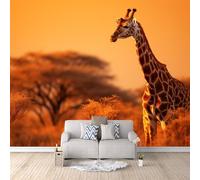 Photo Wallpaper Giraffe 250x175 cm 3D Animal Sunset Wall Mural Non-Woven Fabric no Adhesive Backing Mural Wallpaper Easy to Install Clean for Dining Room Interiors Poster Bedroom Accessories