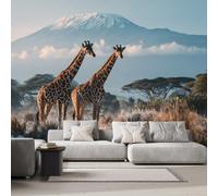 Photo Wallpaper Giraffe Snow-Capped Mountain 366x254 cm Non-Woven Wall Mural 3D Forest Animals Wallpaper Murals for Living Room,Bedroom,Kids Room,Office,TV Background Home Deco R1229