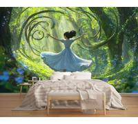 Photo Wallpaper Girl in The Forest 315x215cm,Green Plant Scenery Silk Cloth Decor Wallpaper for Living Room Bedroom Kids Room Nursery