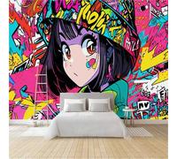 Photo Wallpaper Girl Trendy and Cool Wall Mural 3D Wall Mural Decoration Poster American Style Graffiti Style Premium Non-Woven Wallpaper Wall Art for Living Room Bedroom Office W200xH140 20f14