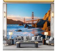 Photo Wallpaper Golden Gate Bridge View 350x256 cm 3D Non-Woven Wall Mural, Moderne Living Room Bedroom Large Poster Wallpaper, Home Decor Art Mural