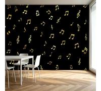 Photo Wallpaper Golden Music Notes 400 x 280 cm Wall Mural, Music Theme Non-Woven Poster Photo Wallpaper Music Room Living Room Office Decoration Wall Covering